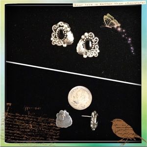 Pretty Silver Post Earrings W/Black Onyx Stone